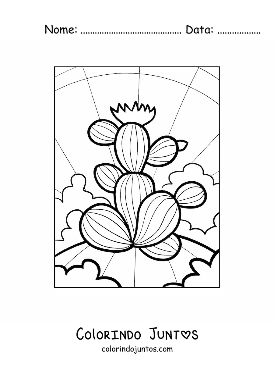 Desenho para colorir de um cacto grande com uma flor