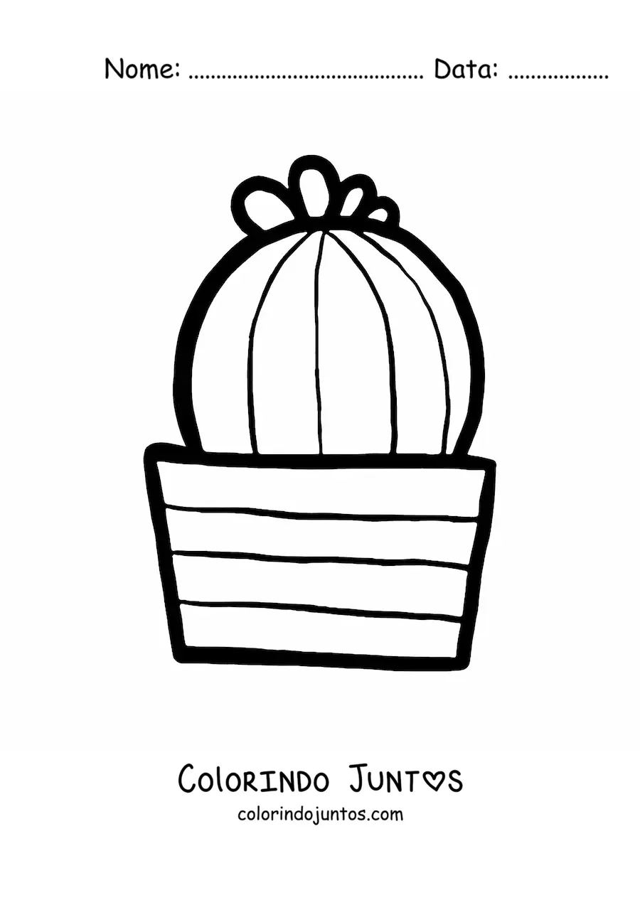 Desenho para colorir de um cacto pequeno com uma flor