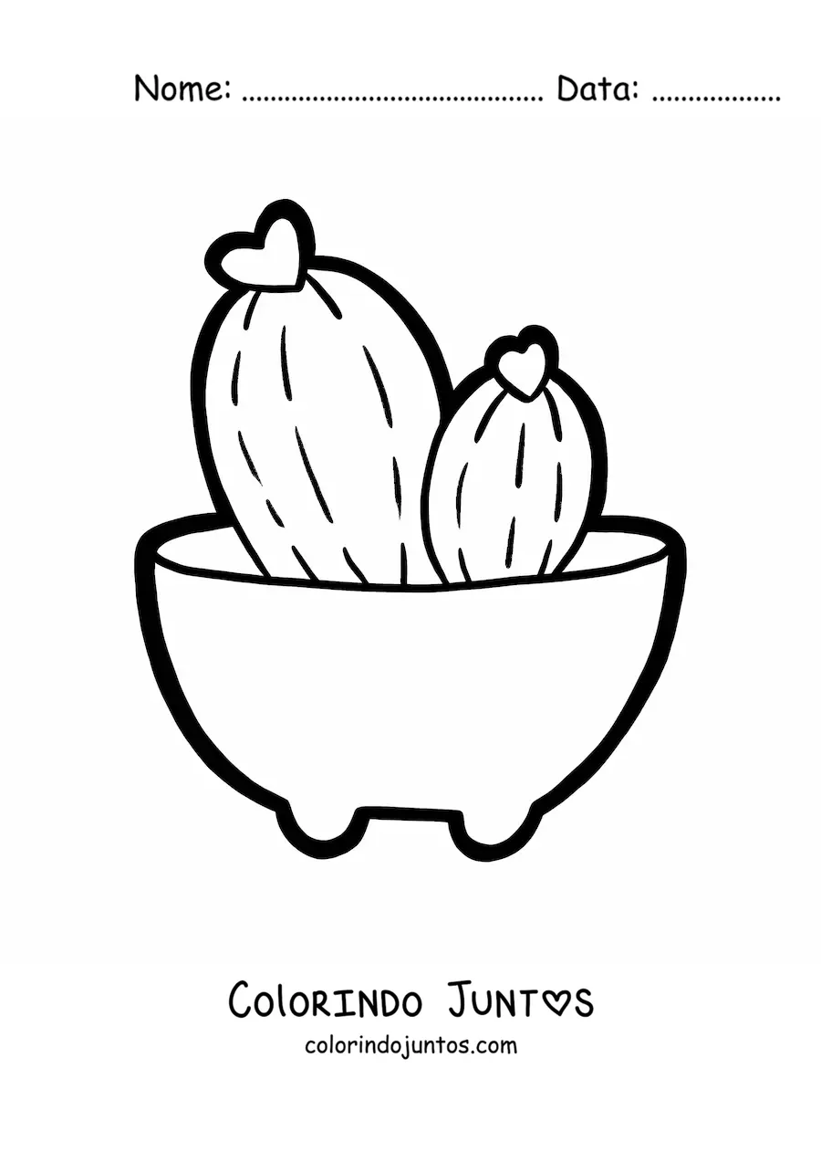 Desenho para colorir de um cacto fofo em um vaso