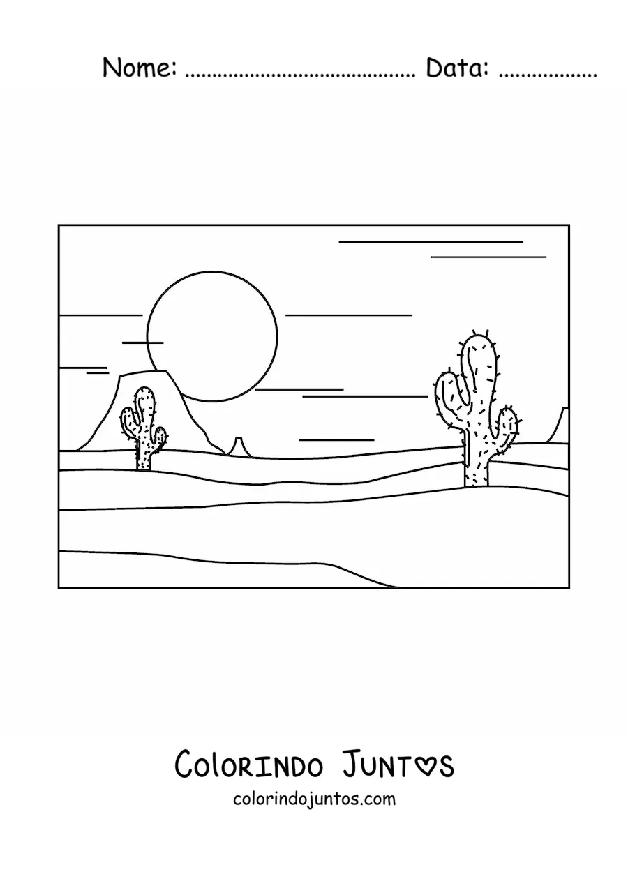 Desenho para colorir de dois cactos no deserto