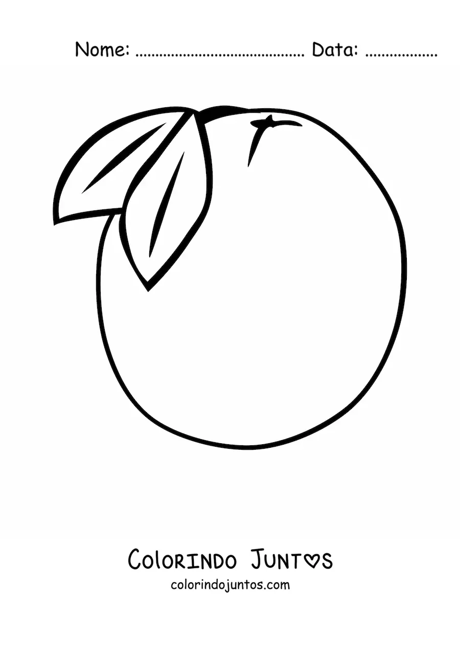 Desenho para colorir de uma laranja com duas folhas