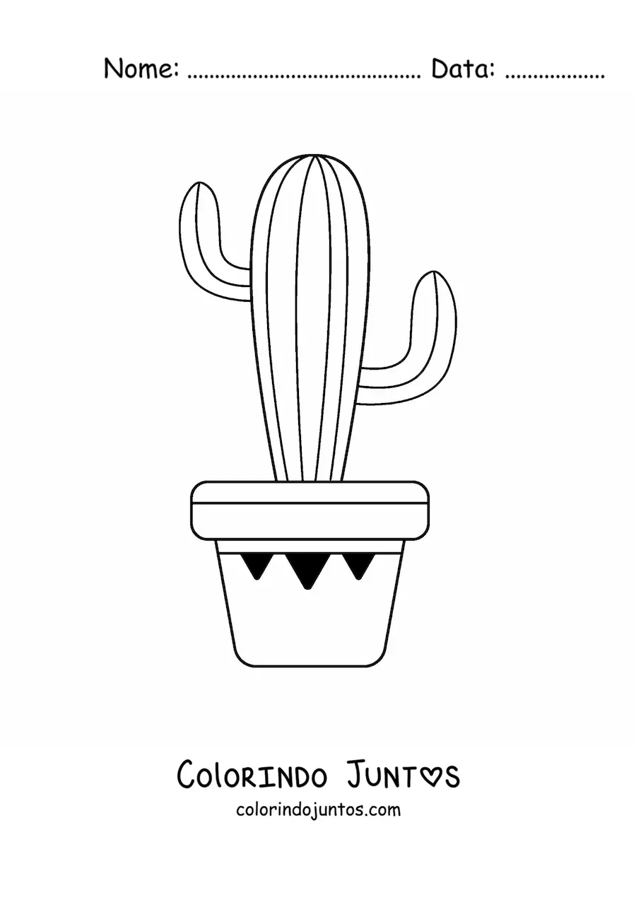 Desenho para colorir de um cacto com linhas em um vaso