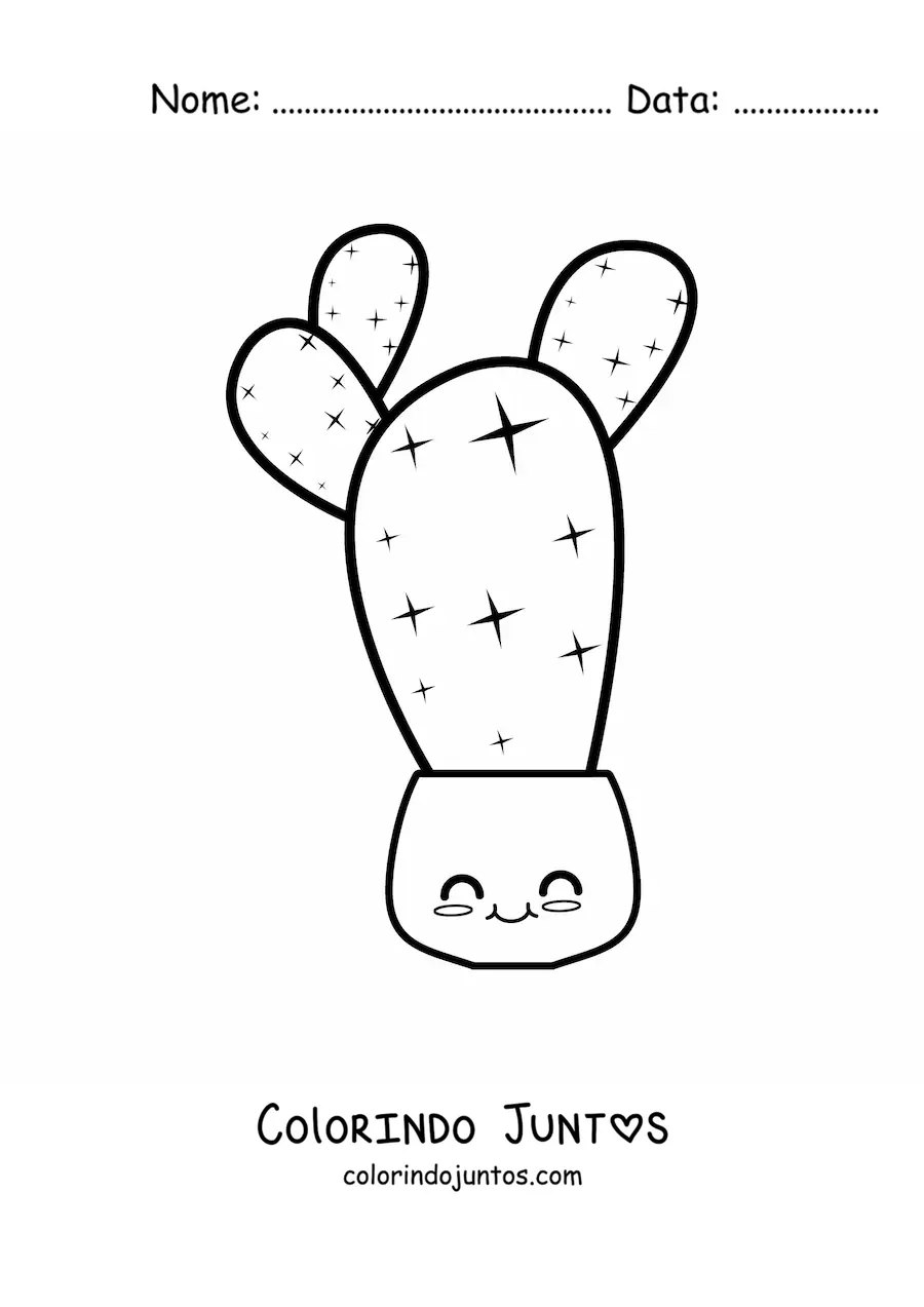 Desenho para colorir de um cacto em um vaso kawaii