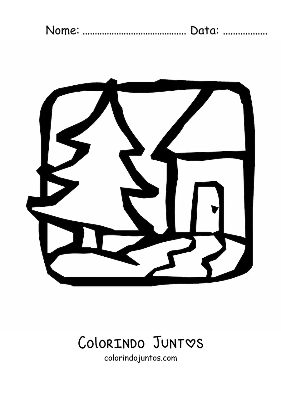 Desenho para colorir de uma casa e um pinheiro grande