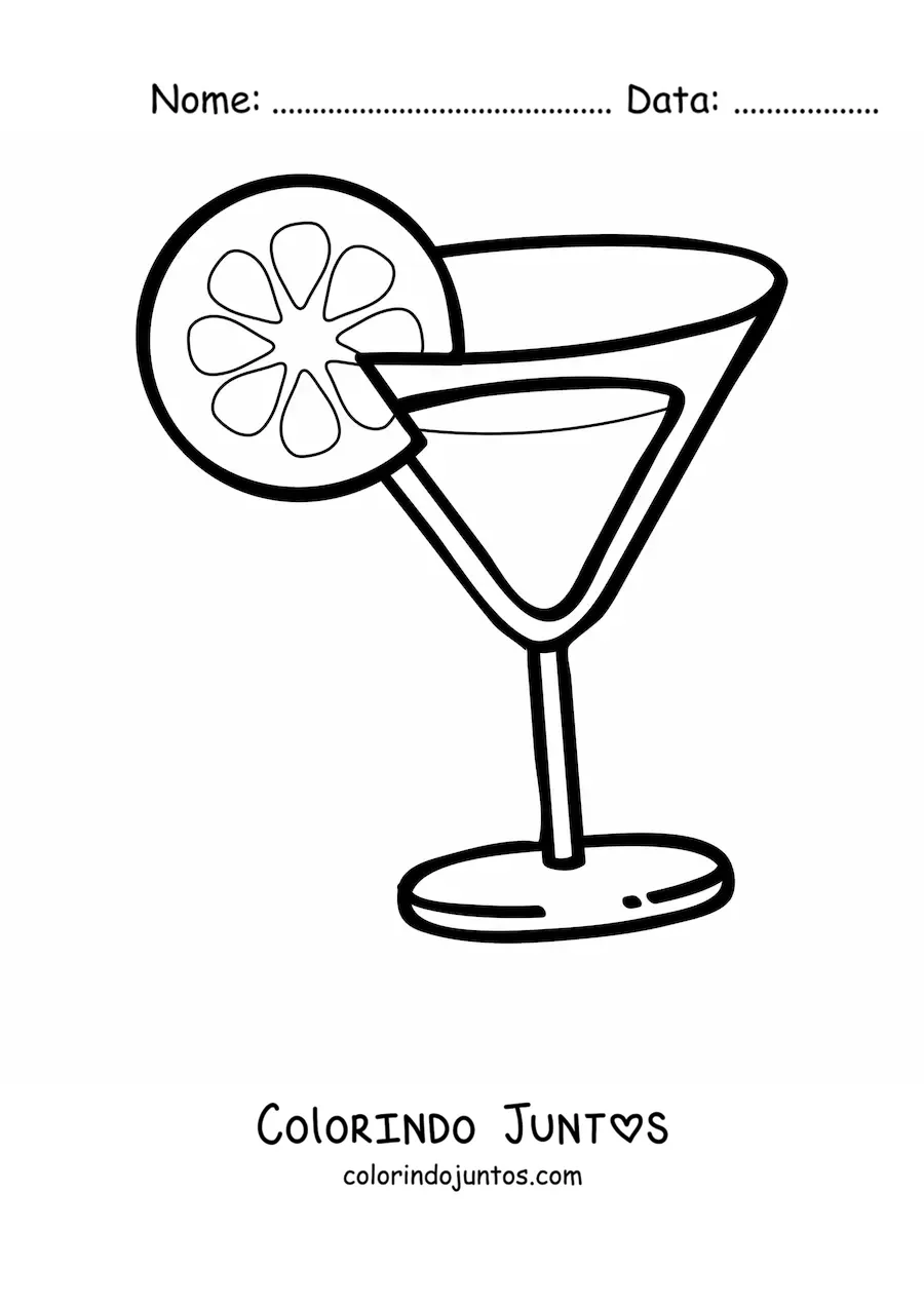 Desenho para colorir de um coquetel decorado com uma rodela de laranja