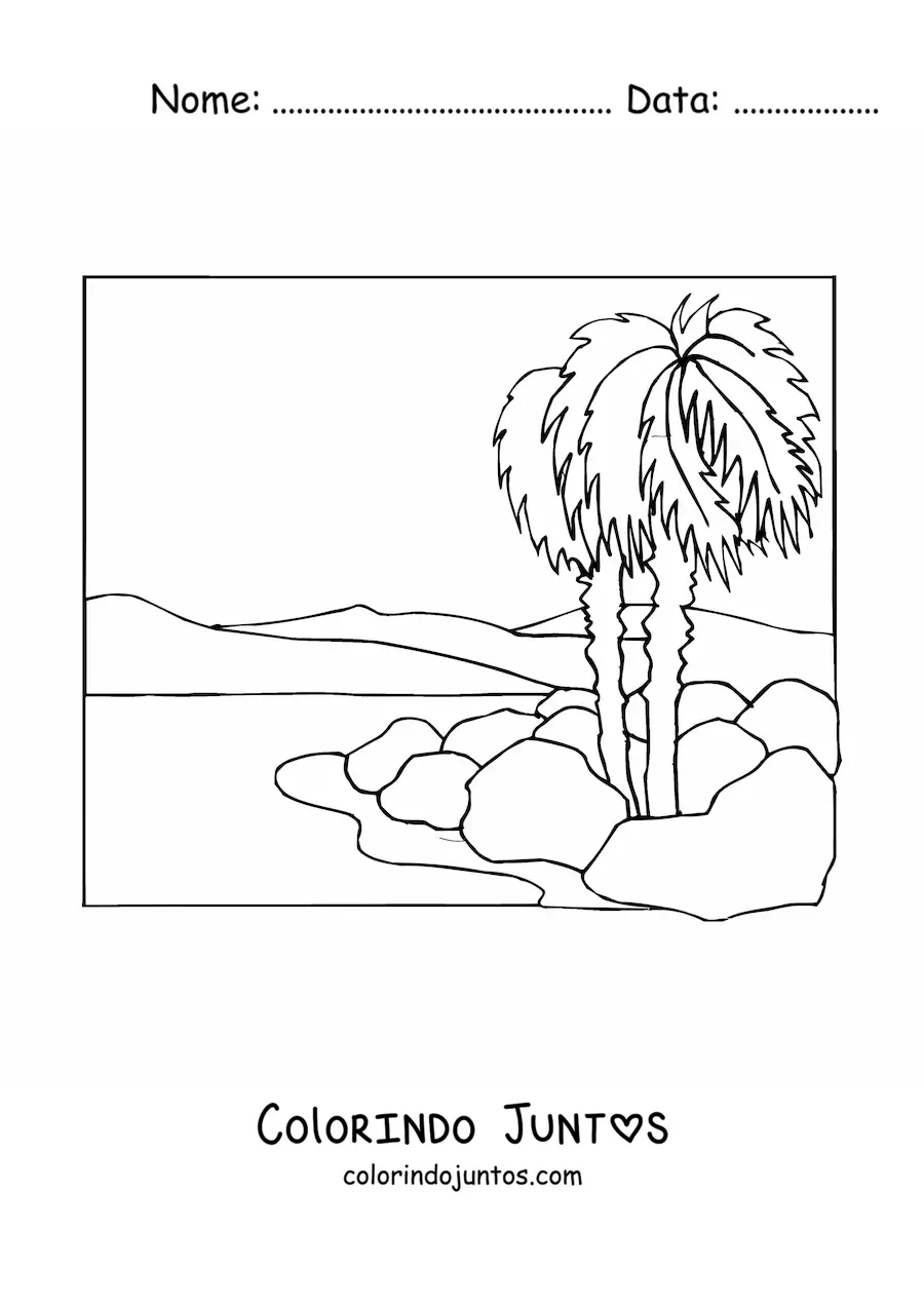 Desenho para colorir de duas palmeiras no deserto