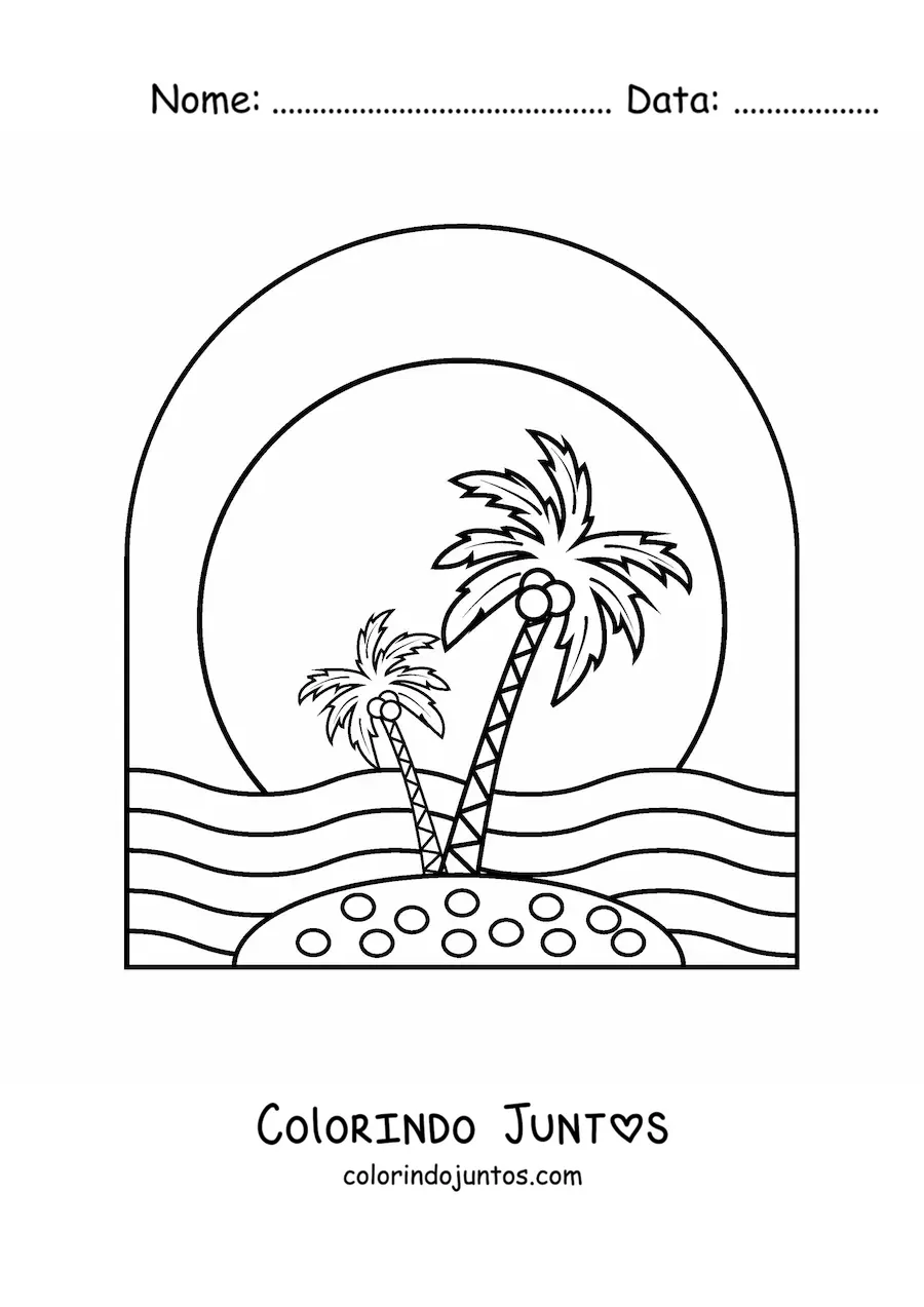 Desenho para colorir de duas palmeiras em uma ilha