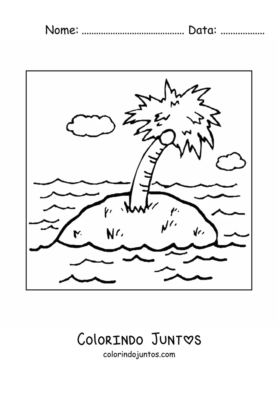 Desenho para colorir de uma palmeira em uma ilha