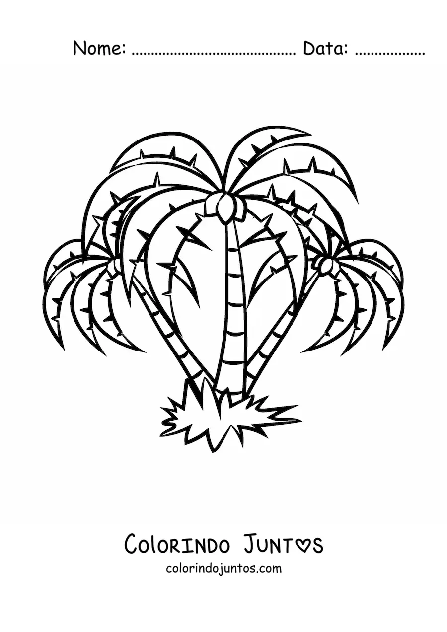 Desenho para colorir de três palmeiras tropicais