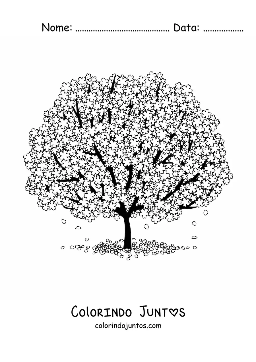 Desenho para colorir de uma cerejeira em flor