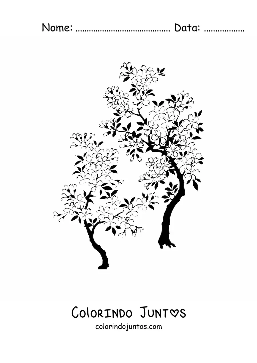 Desenho para colorir de duas cerejeiras