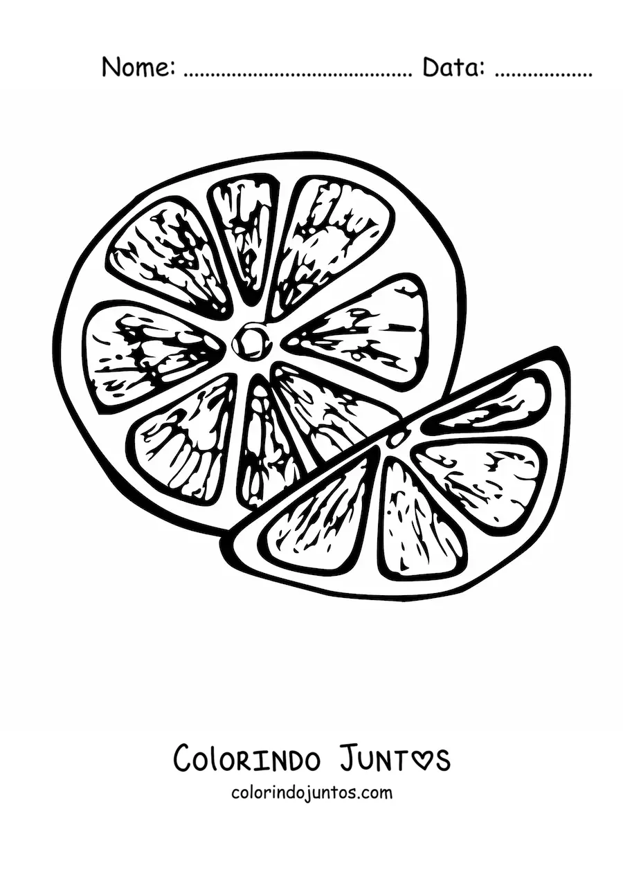 Desenho para colorir de dois pedacos de laranja