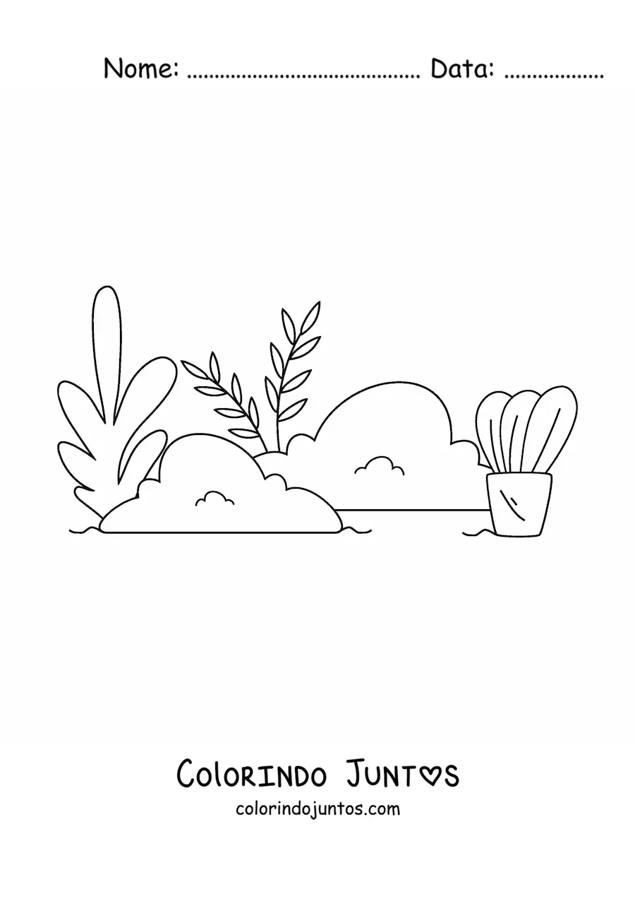 Desenho para colorir de vários arbustos e ervas