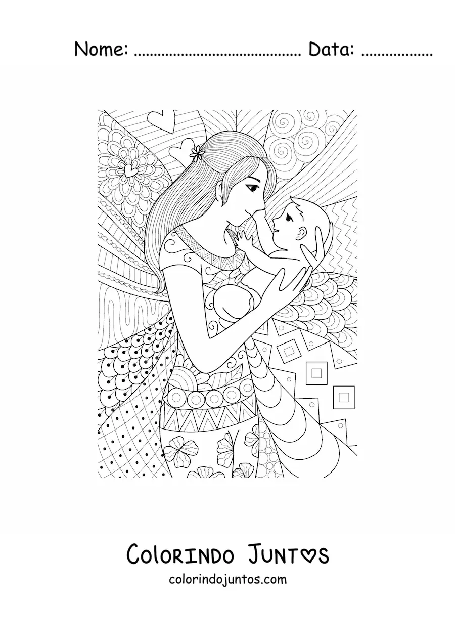 Desenho para colorir de uma mamãe com seu bebê