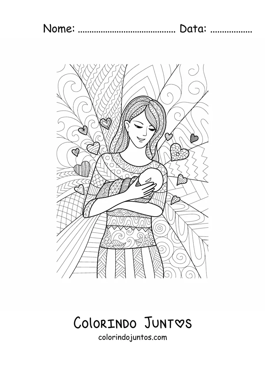 Desenho para colorir de uma mãe com um bebê no colo