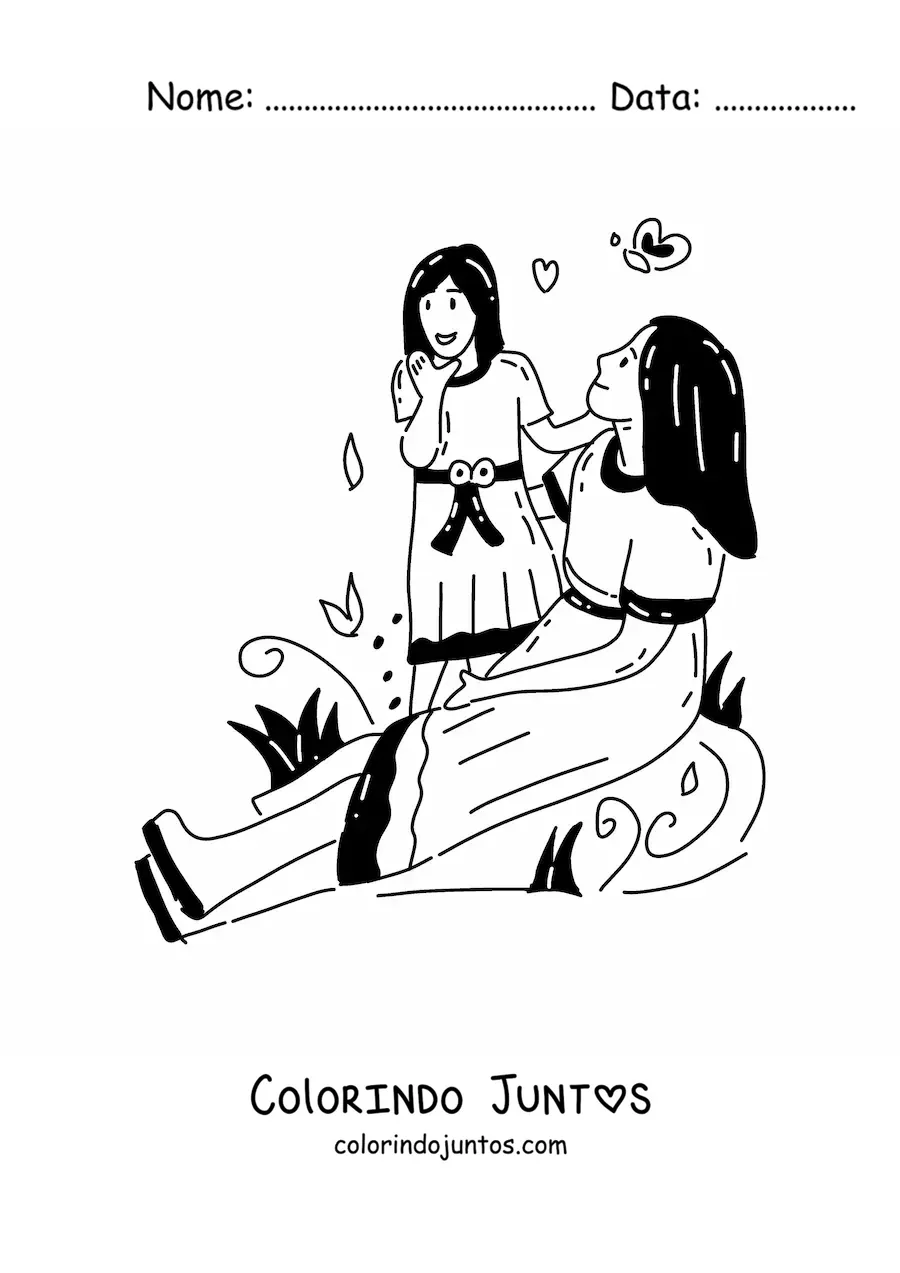 Desenho para colorir de uma mamãe ao lado de sua filha