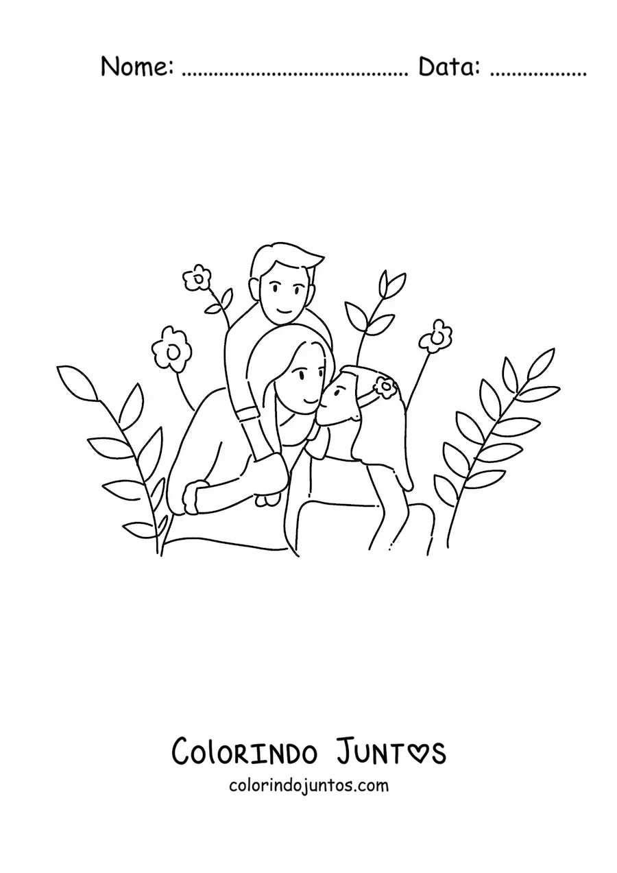 Desenho para colorir de uma mamãe e seus dois filhos
