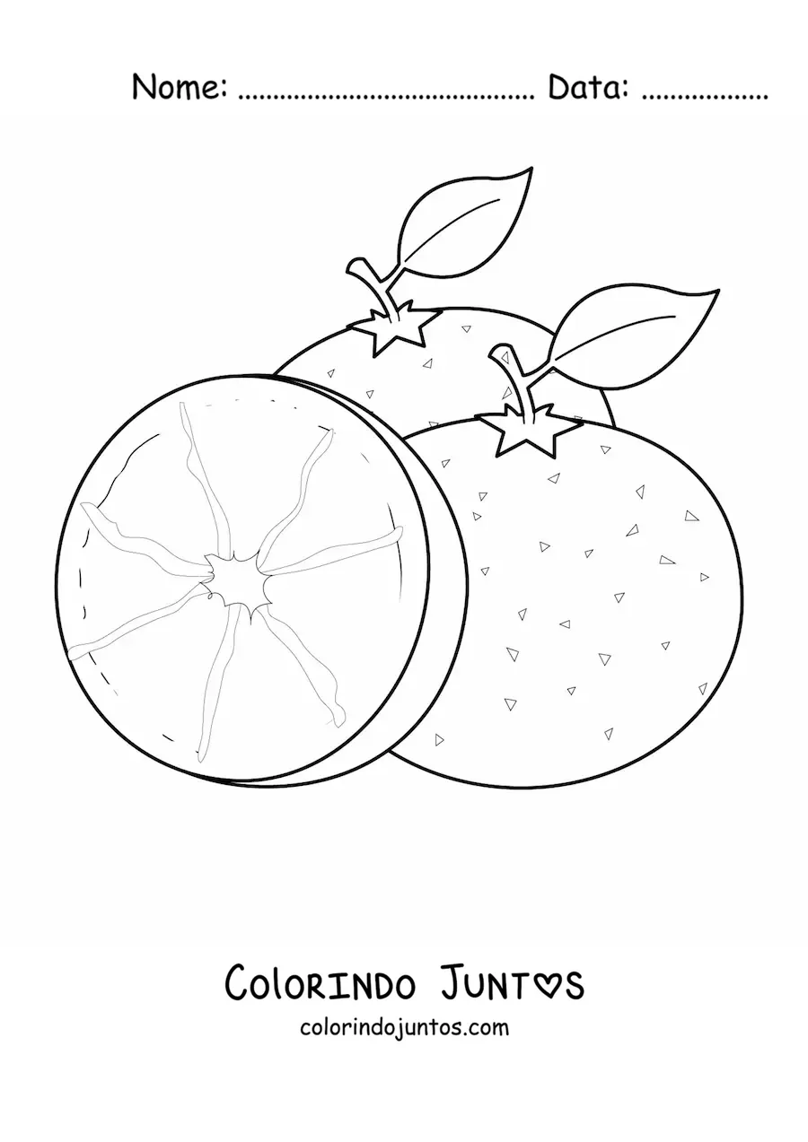 Desenho para colorir de duas laranjas e meia laranja