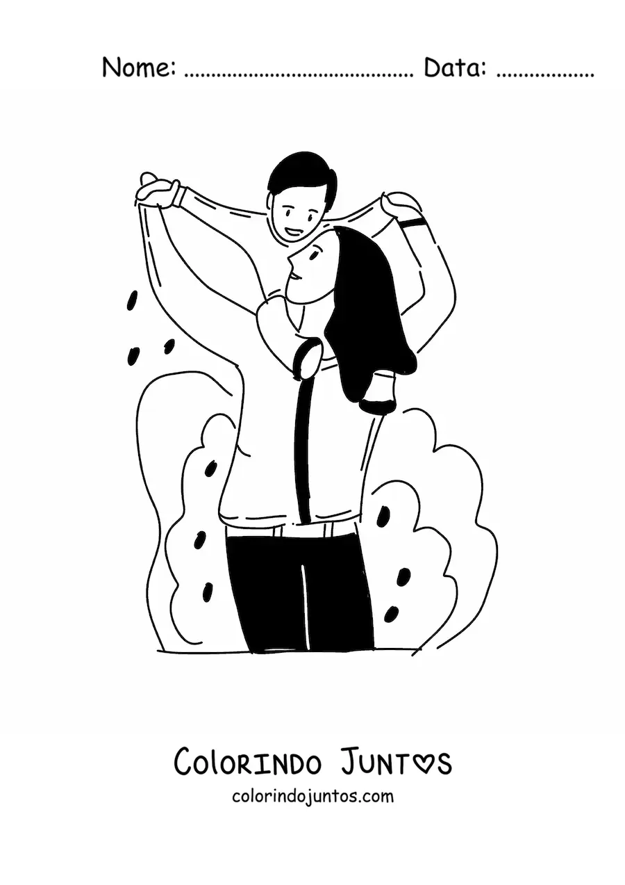 Desenho para colorir de uma mamãe brincando com o seu filho