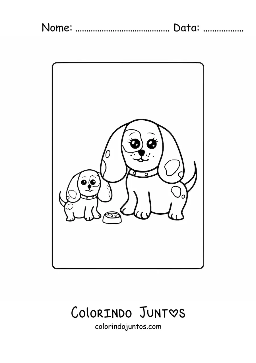 Desenho para colorir de uma mamãe cachorra com seu filhote