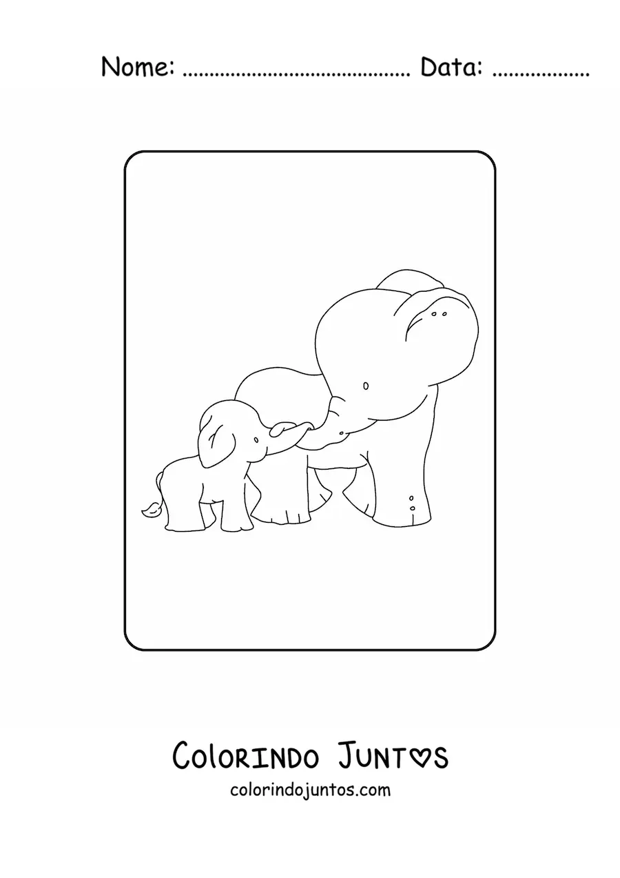 Desenho para colorir de uma mamãe elefanta com seu filhote