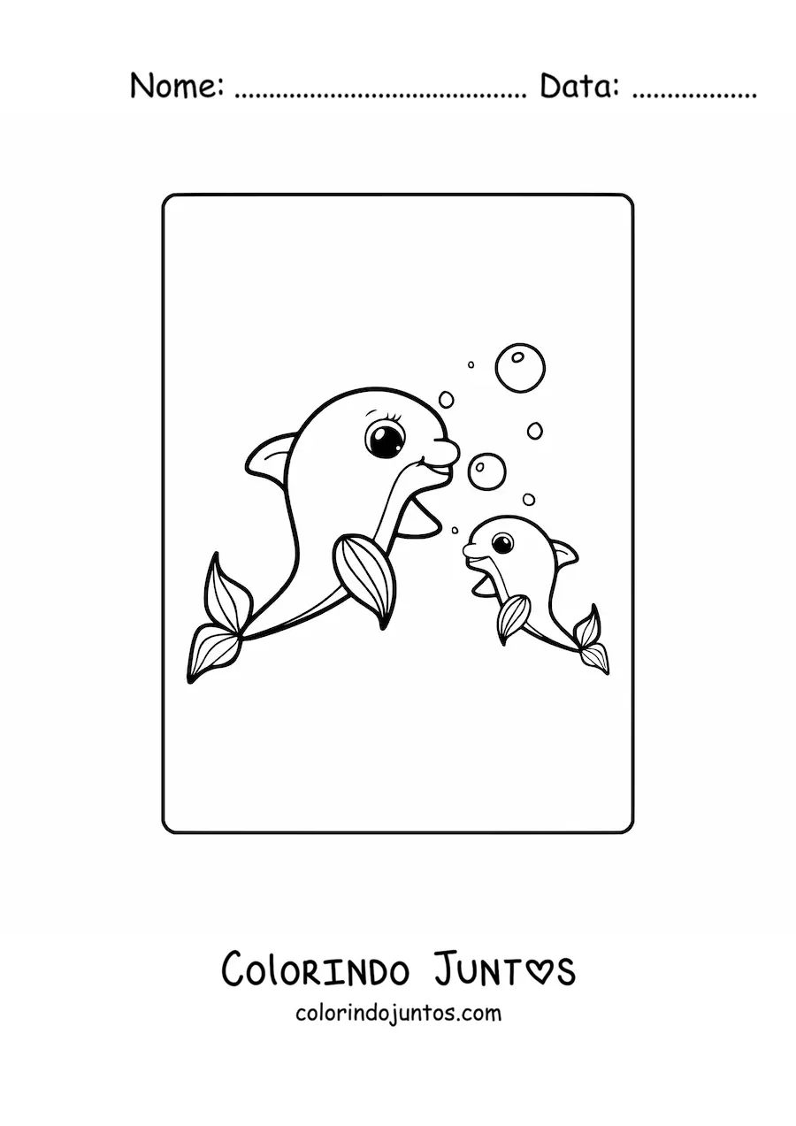 Desenho para colorir de uma mamãe golfinho com seu filhote