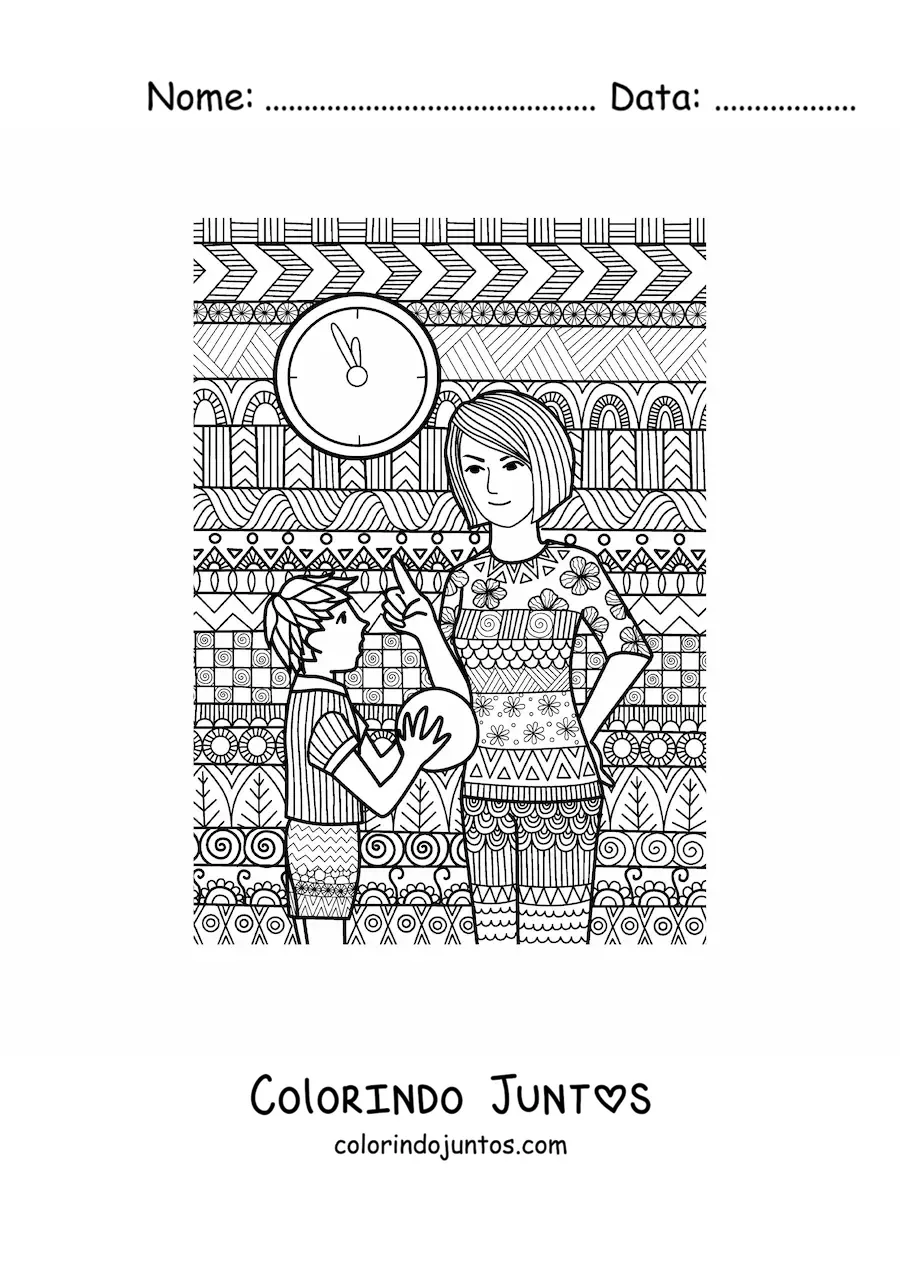 Desenho para colorir de uma mamãe repreendendo o seu filho