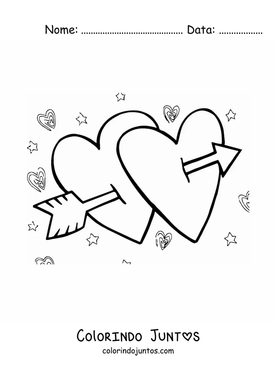 Desenho para colorir de dois corações flechados