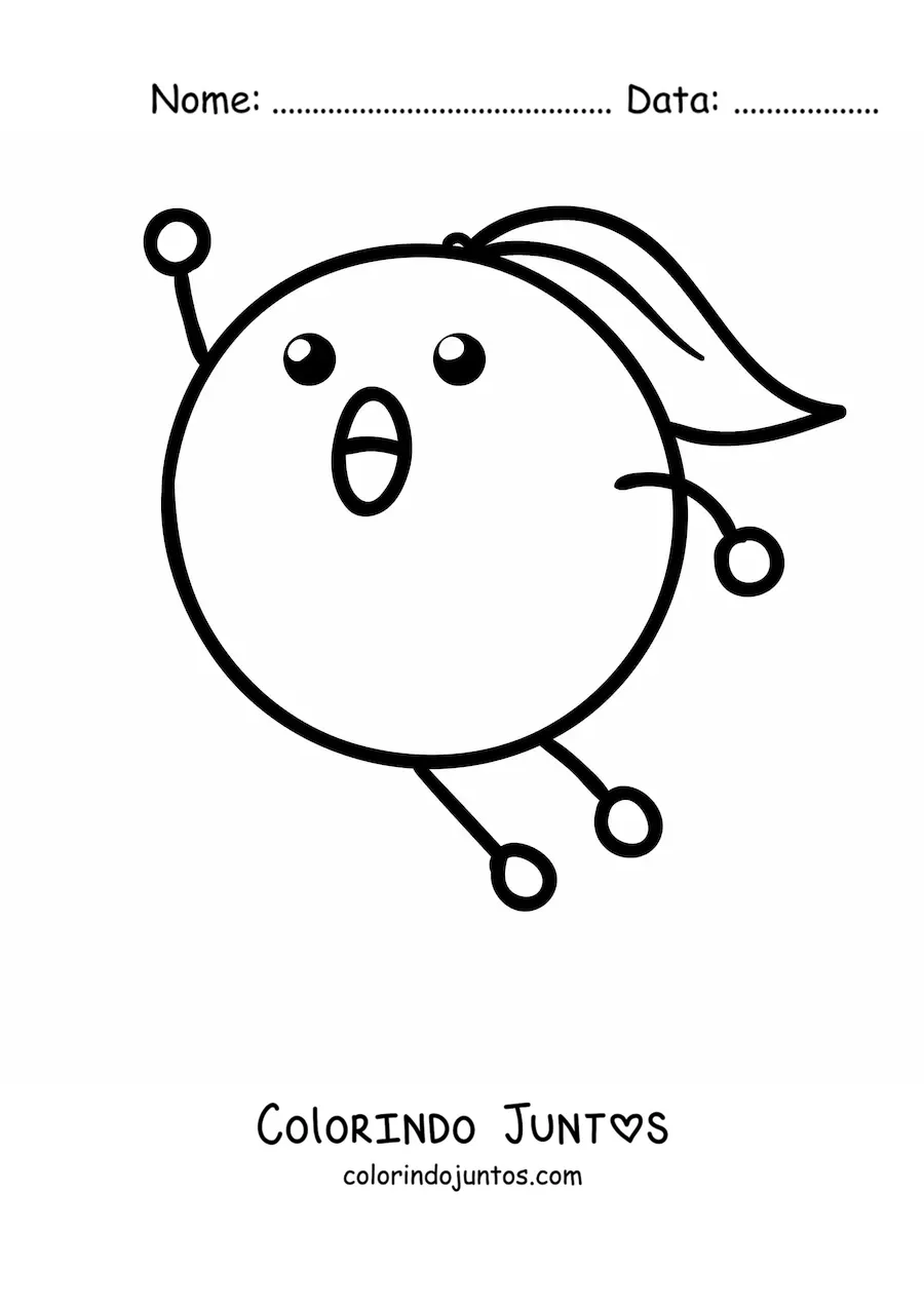 Desenho para colorir de uma laranja animada pulando