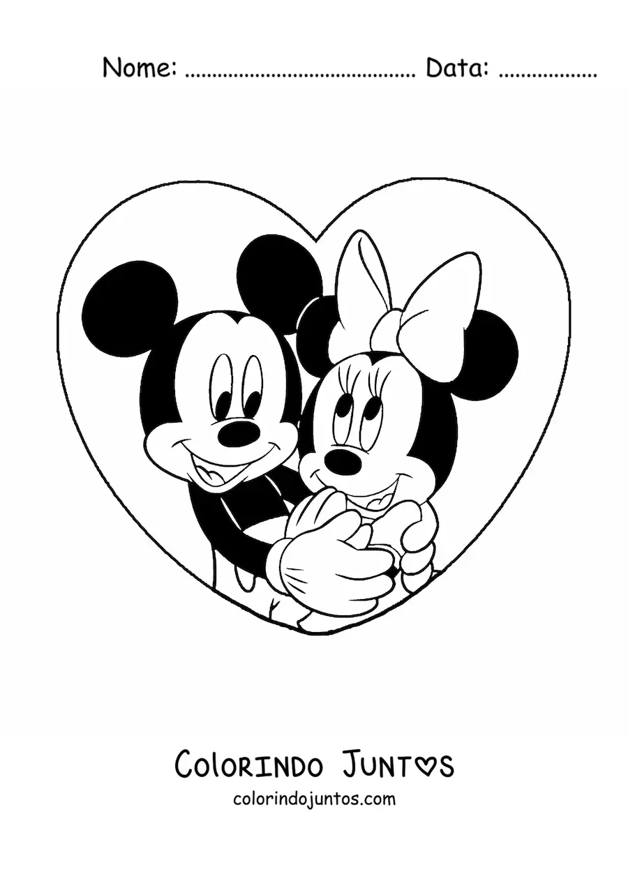 Desenho para colorir do Mickey e da Minnie apaixonados