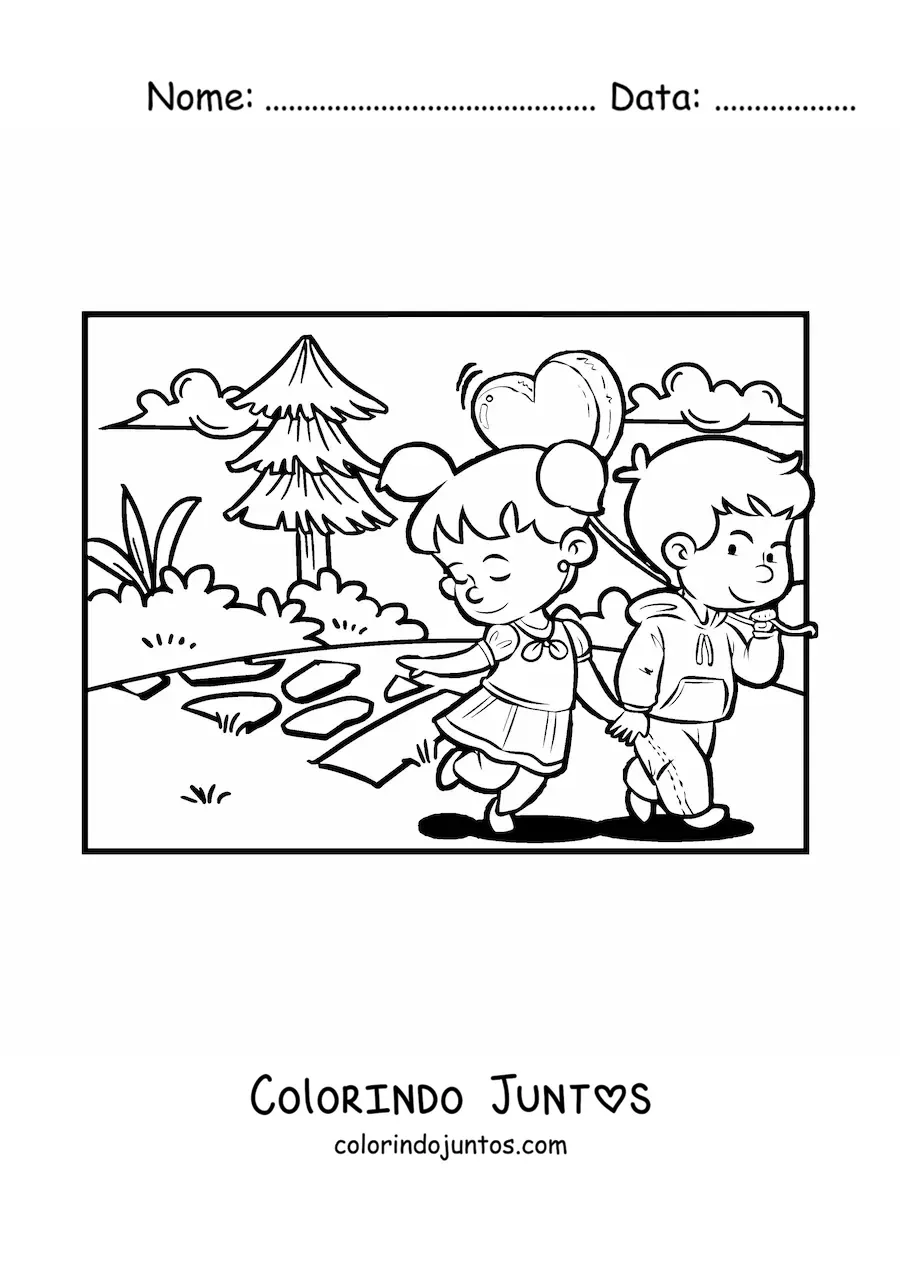 Desenho para colorir de duas criancas em um encontro do Dia dos Namorados