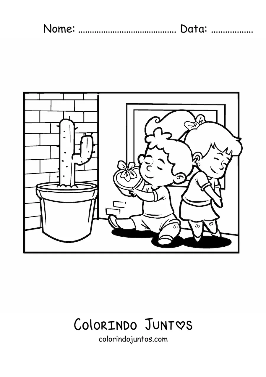 Desenho para colorir de duas criancas apaixonadas no Dia dos Namorados