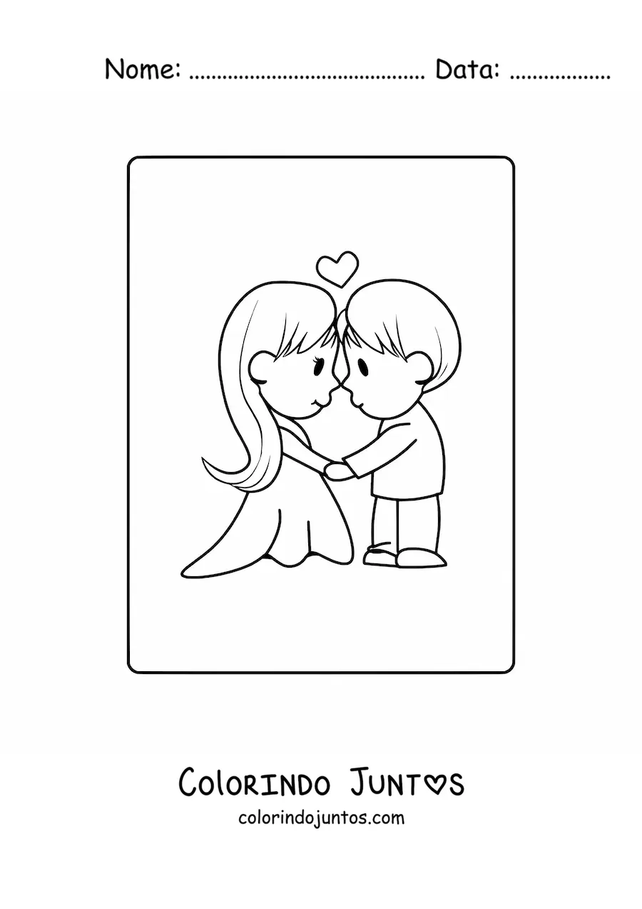 Desenho para colorir de um casal de namorados