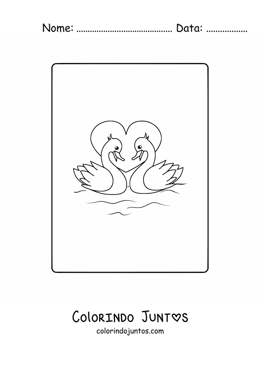 Desenho para colorir de dois patos apaixonados