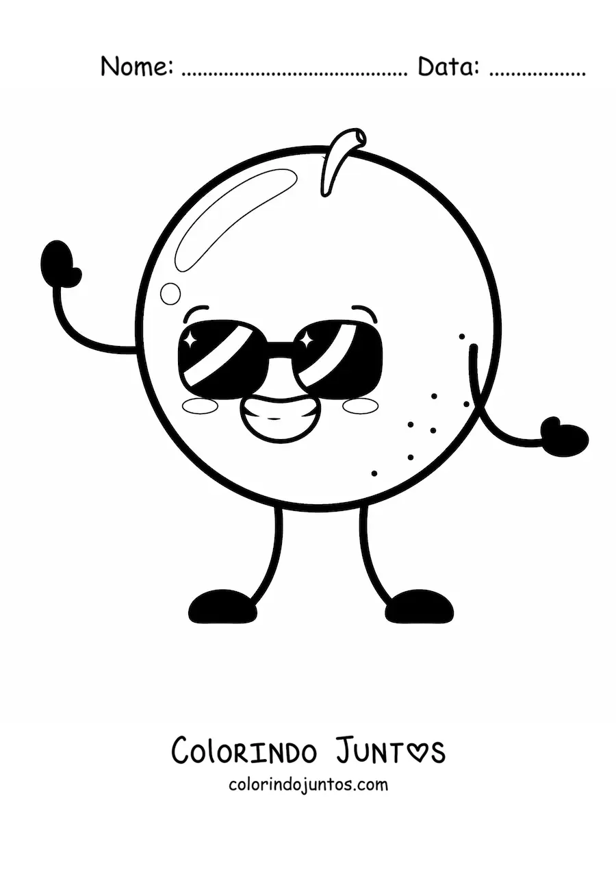 Desenho para colorir de uma laranja animada com oculos de sol