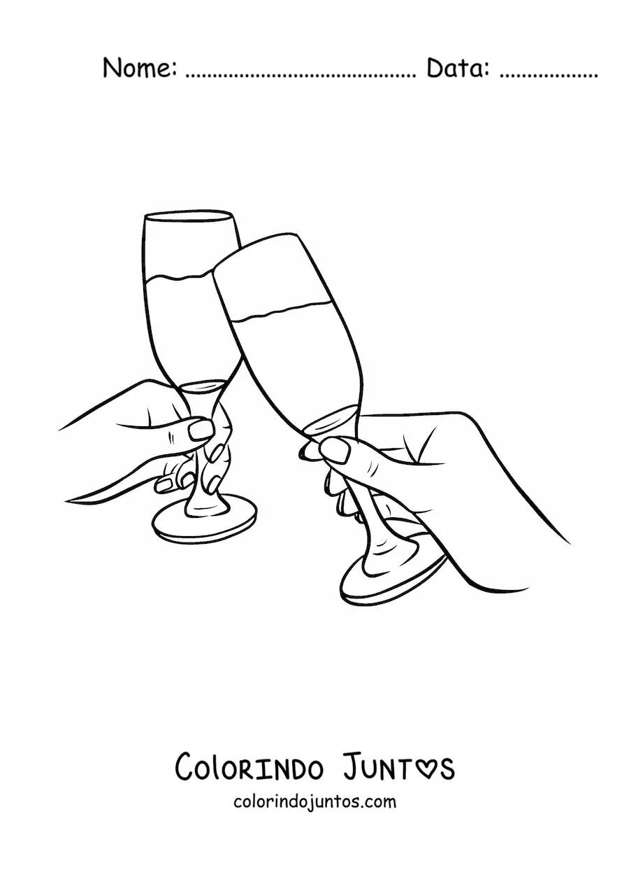 Desenho para colorir de duas maos brindando com tacas