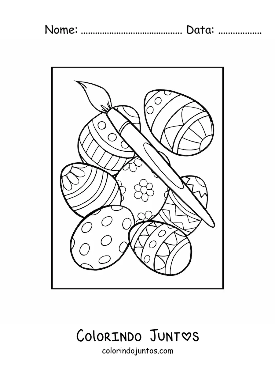 Desenho para colorir de varios ovos de pascoa e um pincel