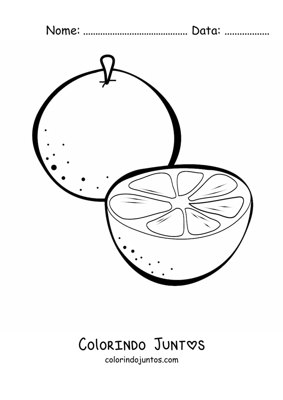 Desenho para colorir de uma laranja e meia