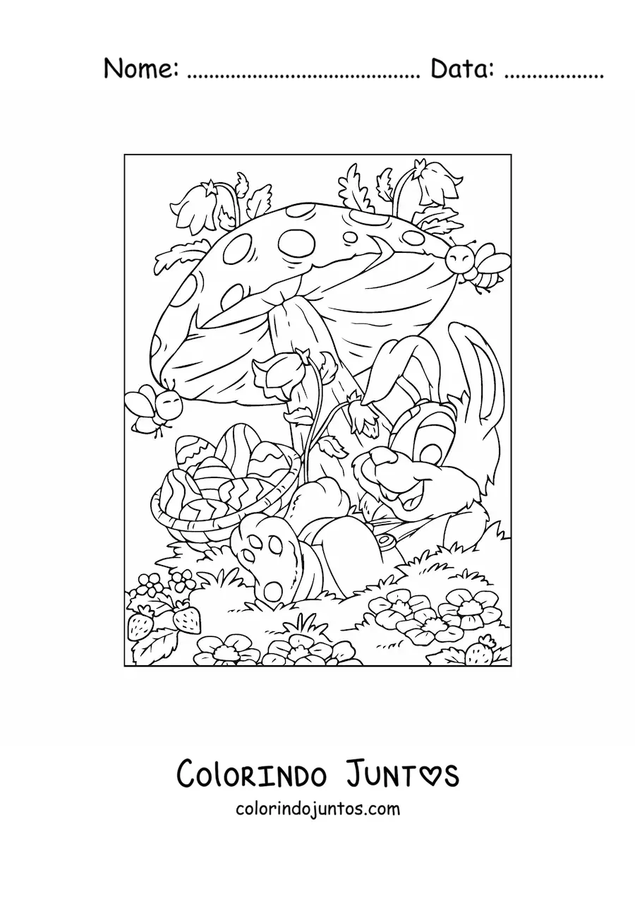 Desenho para colorir do coelho da pascoa na primavera