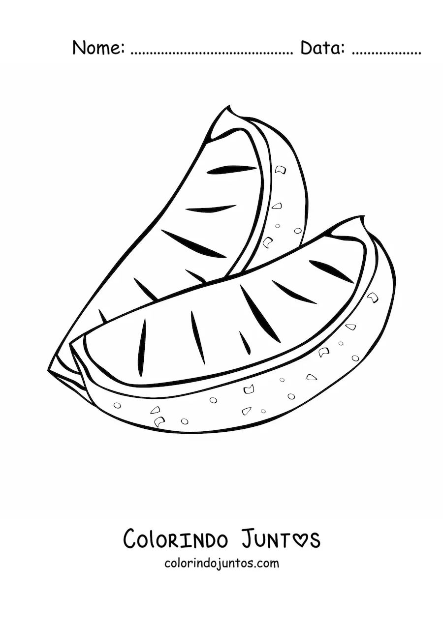 Desenho para colorir de dois pedacos de laranja