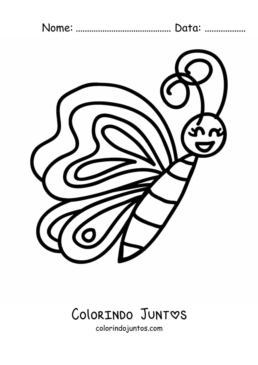 Desenho para colorir de uma borboleta kawaii sorridente