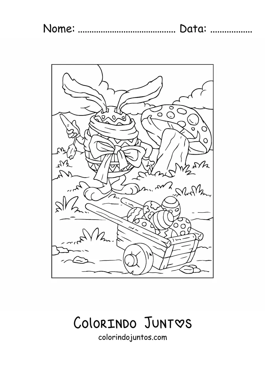 Desenho para colorir de um coelho fantasiado de ovo de pascoa