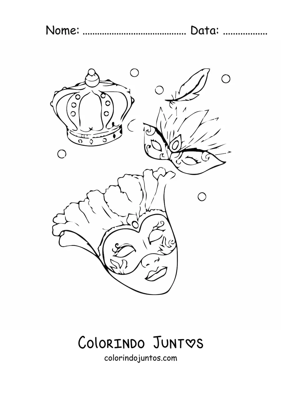 Desenho para colorir de varias mascaras de carnaval