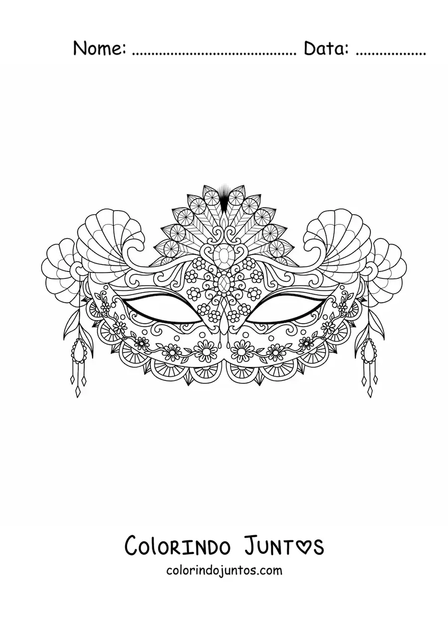 Desenho para colorir de uma mascara de carnaval