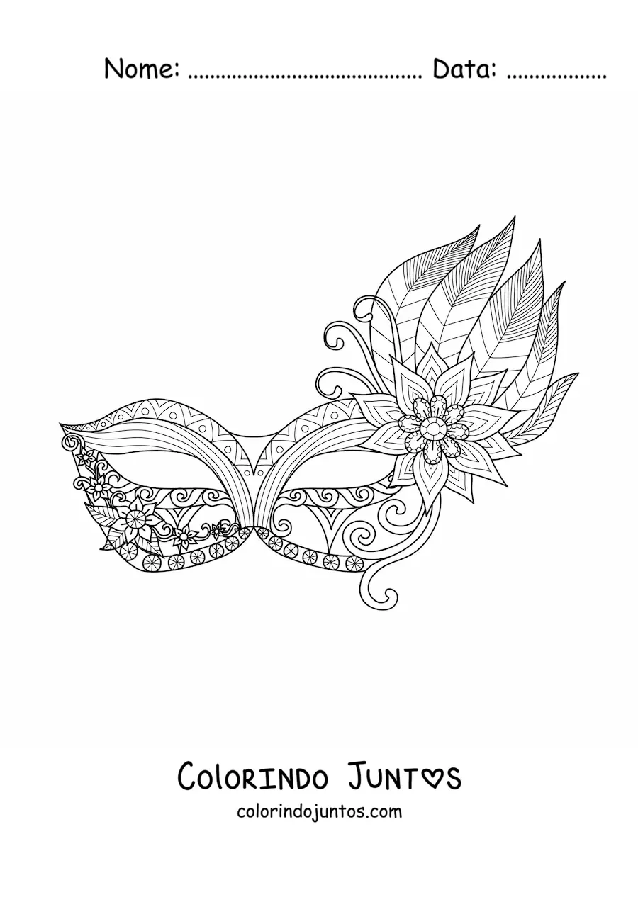 Desenho para colorir de uma mascara de carnaval com plumas