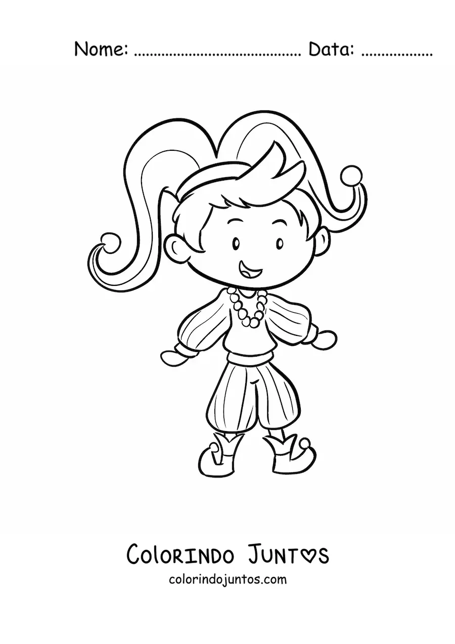 Desenho para colorir de um menino com fantasia de carnaval