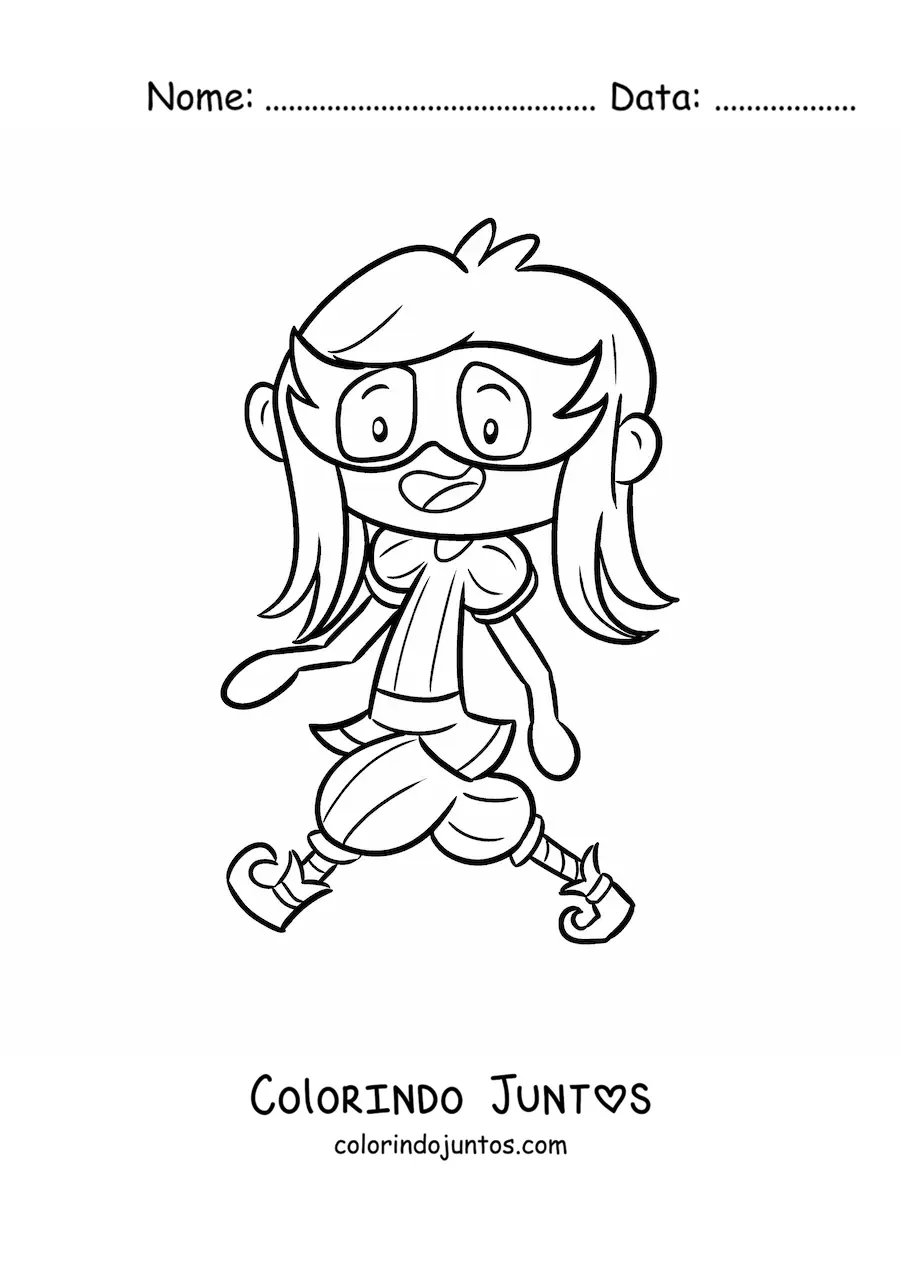 Desenho para colorir de uma menina com uma mascara desfilando no carnaval