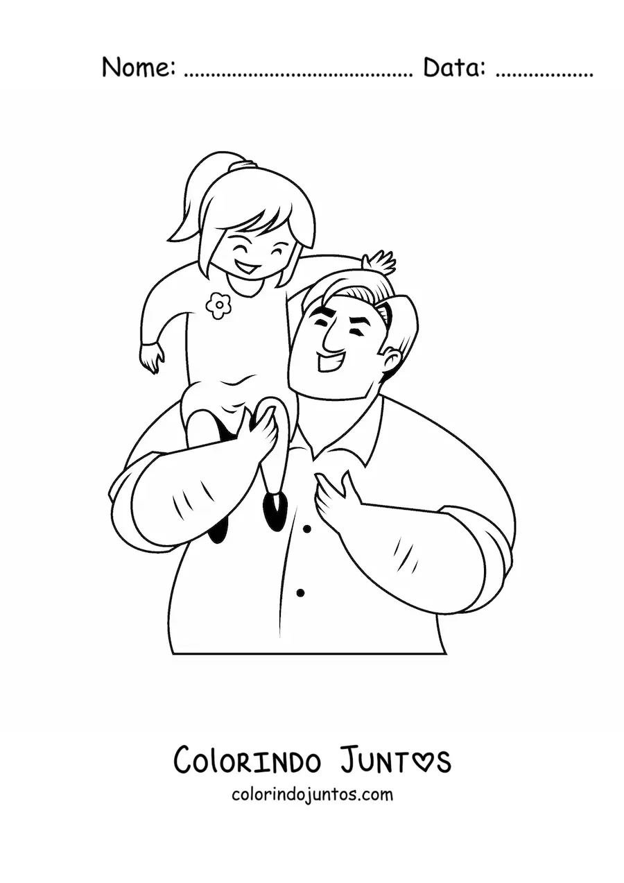 Desenho para colorir de um pai carregando sua filha