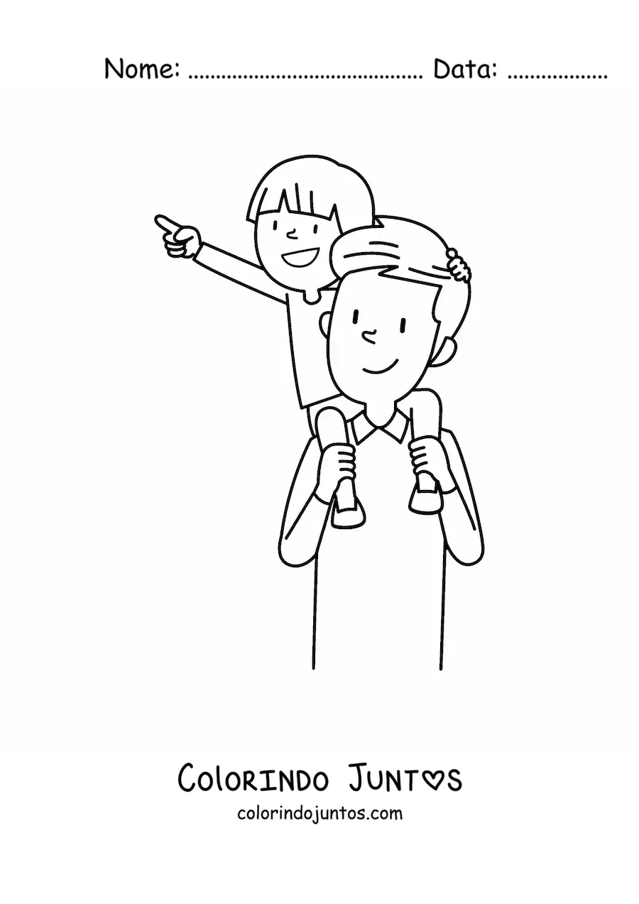 Desenho para colorir de um pai carregando seu filho