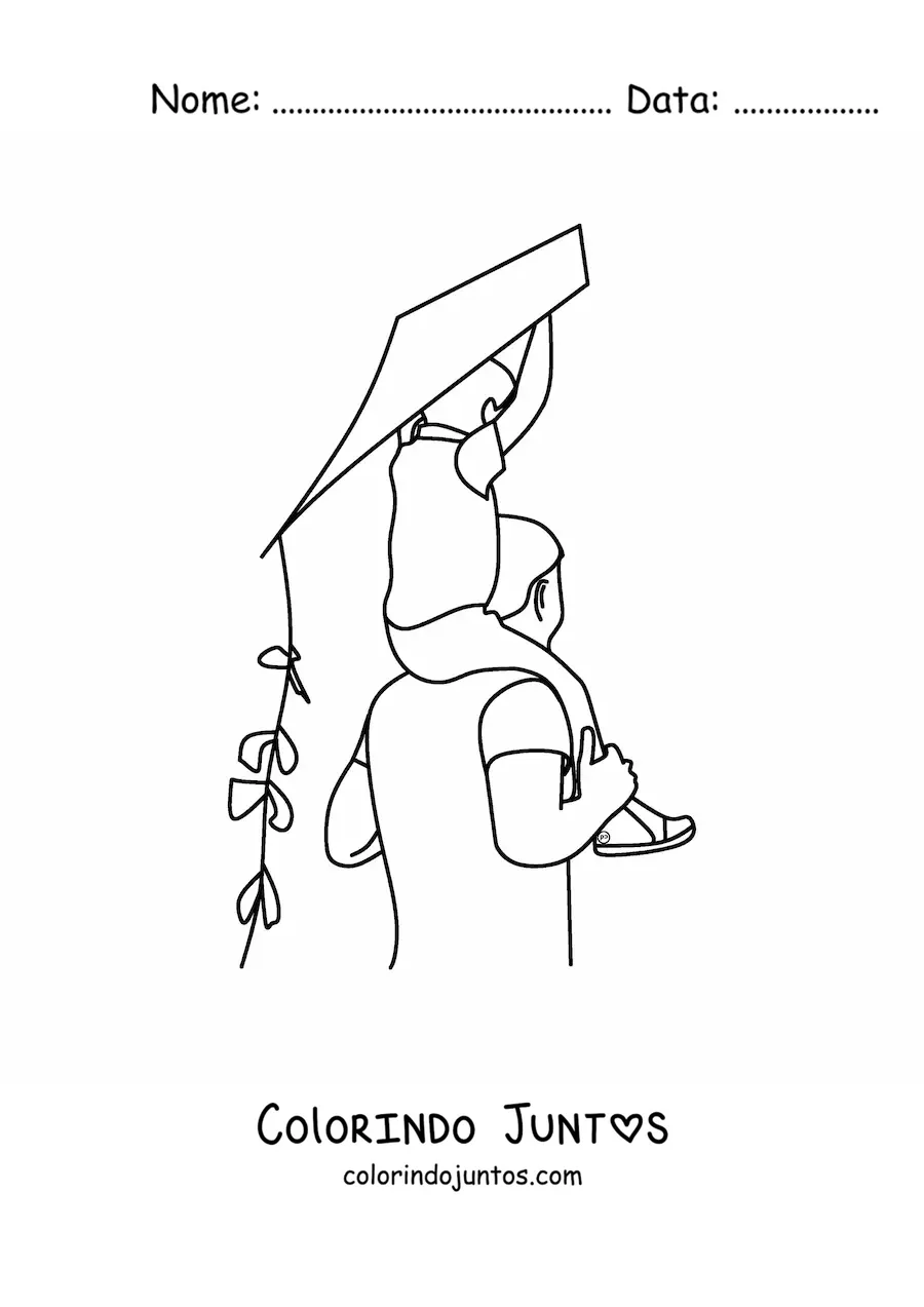 Desenho para colorir de um pai brincando com seu filho